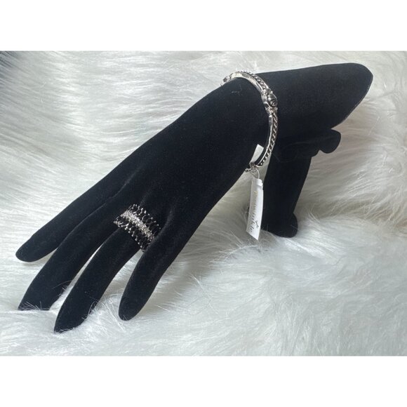 Periwinkle By Barlow Silver-Tone Starfish Bracelet & Black Crystal Stretch Ring - Picture 7 of 10